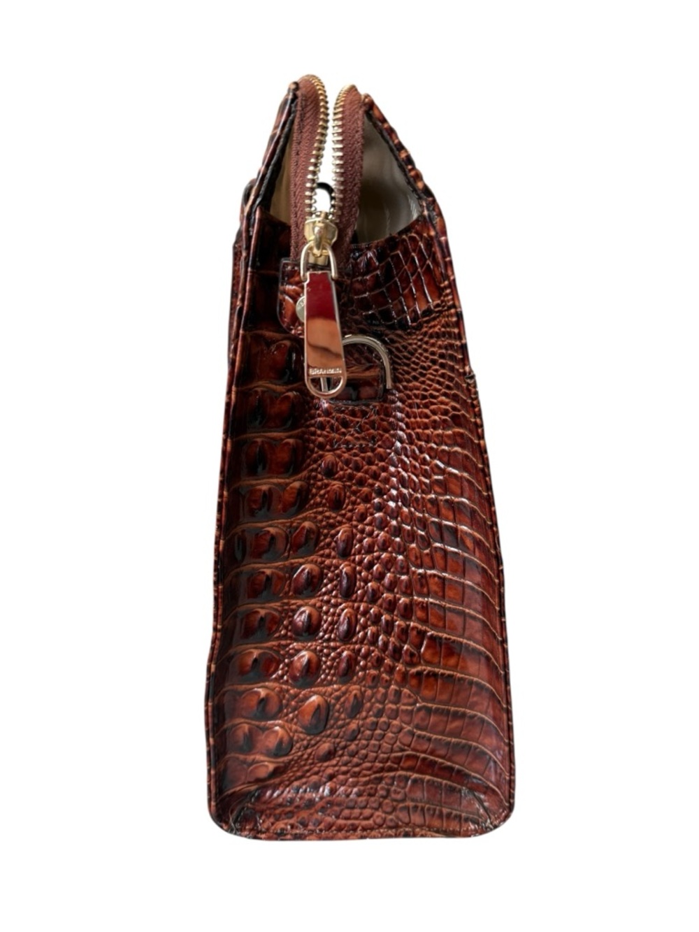Alligator-Embossed Brown Leather Tote Bag with Detachable Strap - Picture 4 of 9